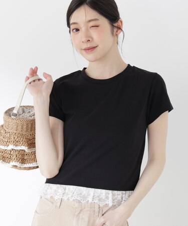 <青島心さん着用>〈a/mie〉レースヘムTシャツ