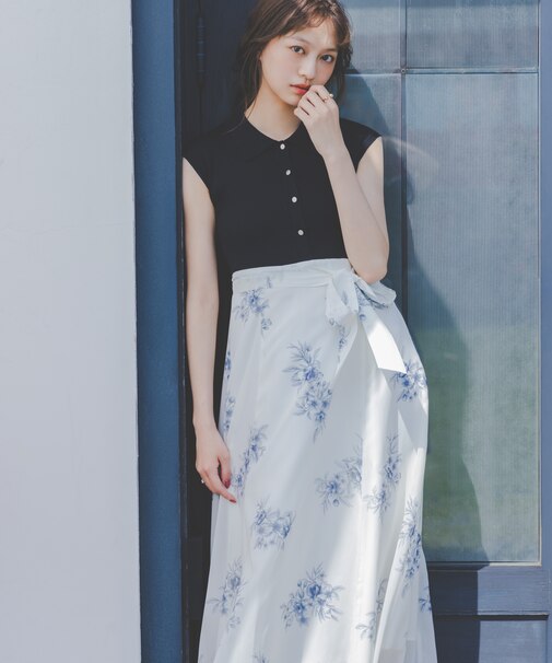 衿付き柄ドッキングニットワンピース 26AW