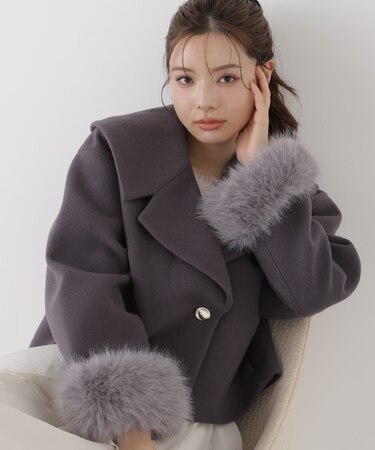 フェイクファー付きワイドカラーショートコート 26AW