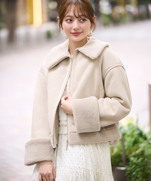 <加藤栞さん着用>フェイクムートンショートブルゾン
