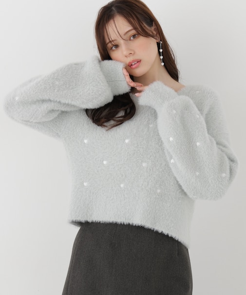＜EDIT COLOGNE＞ハート刺繍ニットトップス