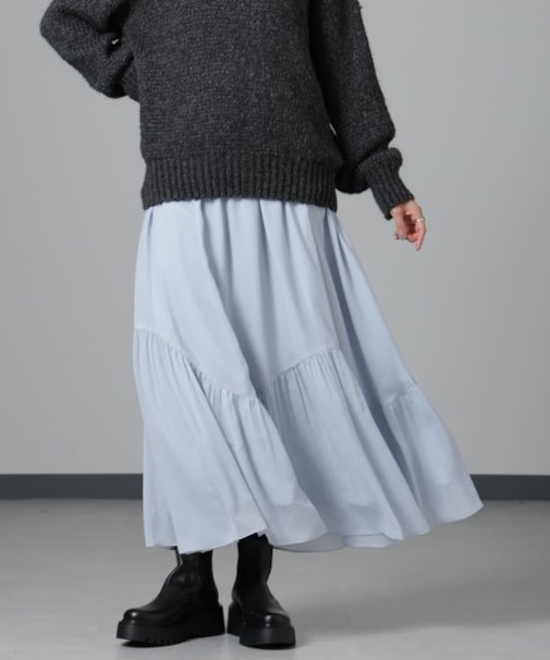 アシメティアードシフォンギャザースカート