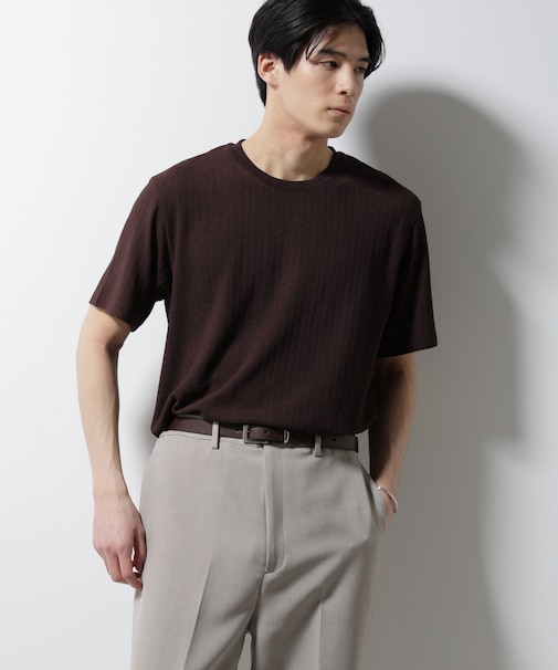 「Damerino」ヘリンボンクルーネックTシャツ/防シワ・吸水速乾・UVカット
