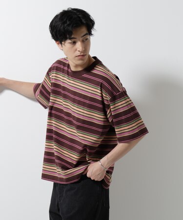 マルチボーダーリラックスTシャツ 半袖