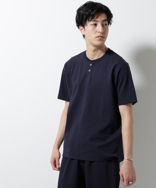 ジャージーサッカーヘンリーネックTシャツ 半袖