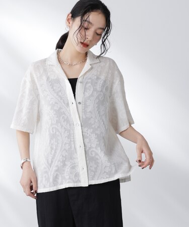 made in india カットワークジャカードシャツ(セットアップ可)