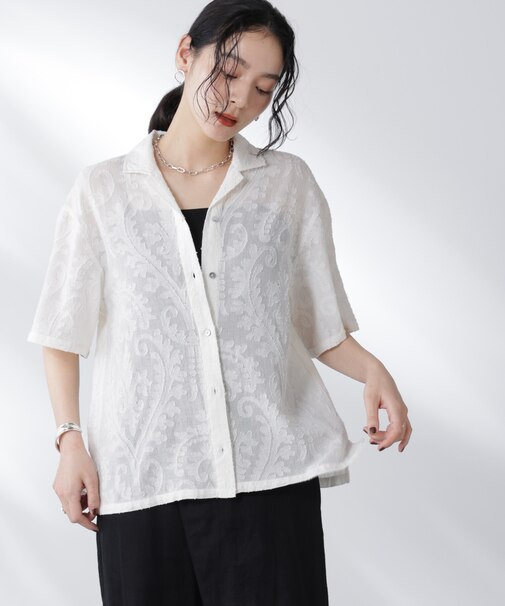made in india カットワークジャカードシャツ(セットアップ可)