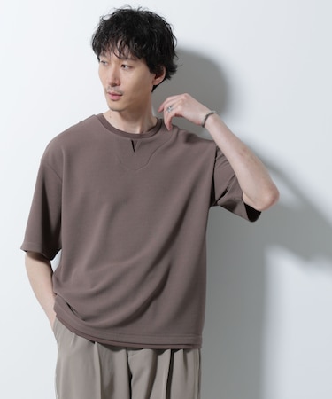 フェイクレイヤードキーネックTシャツ 半袖