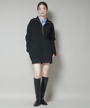 片畦ニットハーフジップミニワンピース