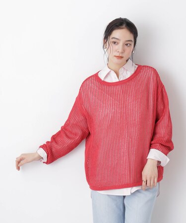 リネン混テープヤーンメッシュワイドニット