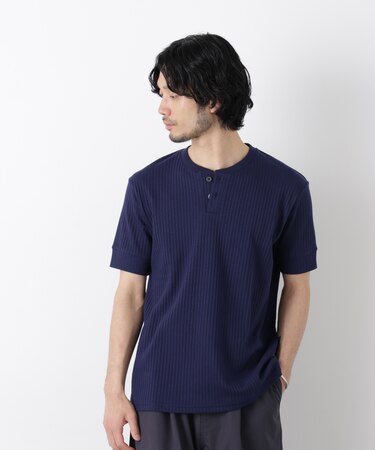 ワイドリブスタンダードヘンリーネックTシャツ 半袖