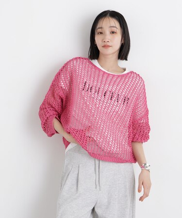 ワイドシルエットメッシュニットプルオーバー