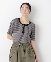 ボーダーテレコヘンリーネックTシャツ