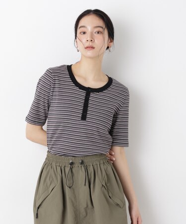 ボーダーテレコヘンリーネックTシャツ