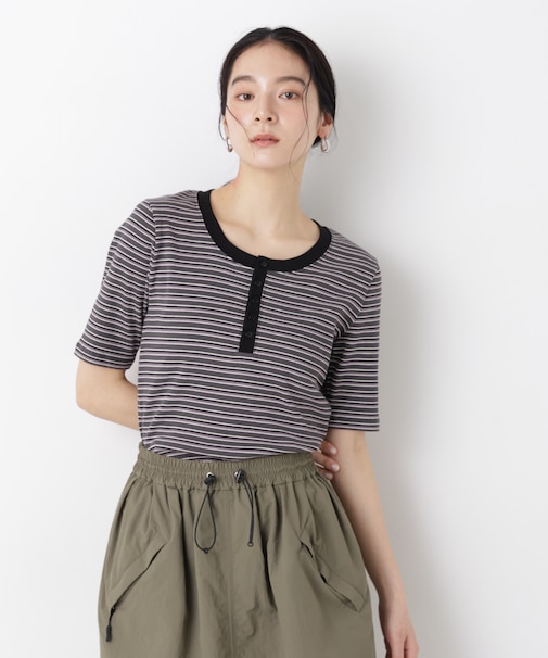 ボーダーテレコヘンリーネックTシャツ