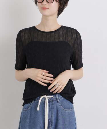 シアーカットクルーネックトップス