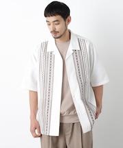 コットン刺繍シャツ 半袖