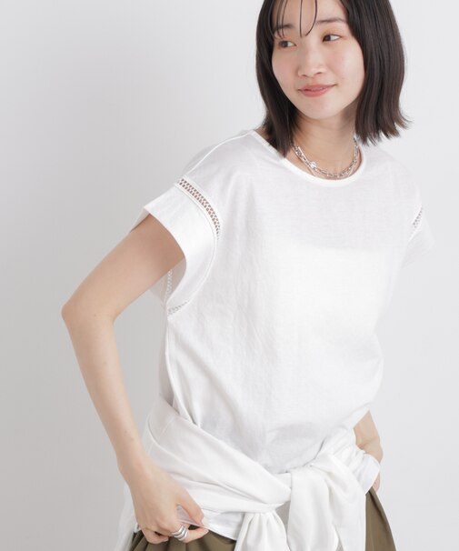 ハシゴレースフレンチスリーブカットトップス