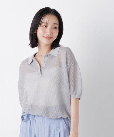 メッシュポロニットトップス