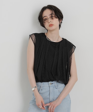 ドットチュールレイヤードトップス