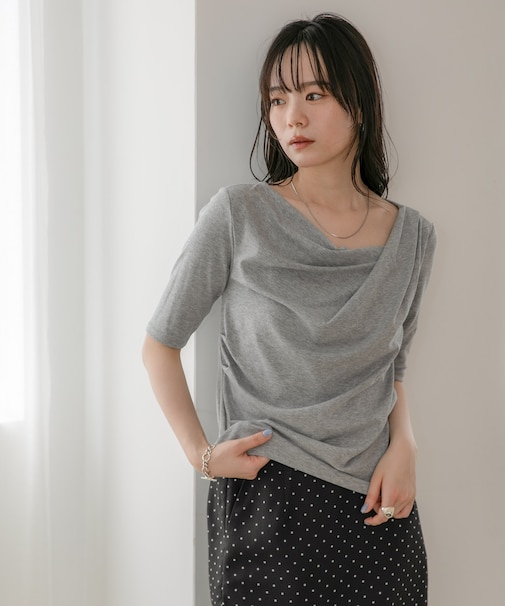 WEB限定/タックアシメフライスカットデザイントップス