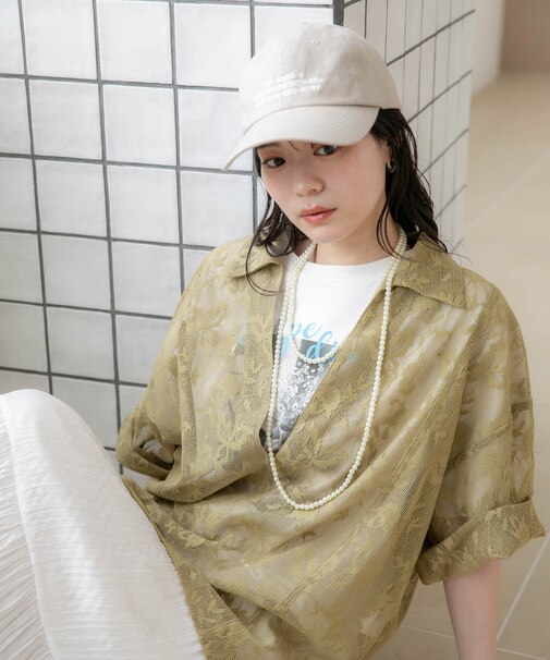 WEB限定/フラワーレーススキッパープルオーバーシャツ