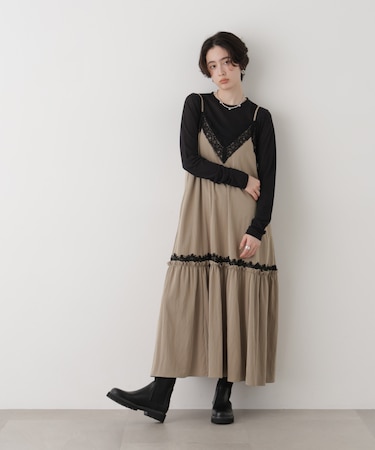 レーストリムツイルギャザーキャミワンピース