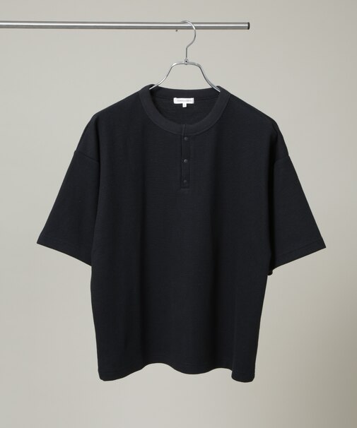 NORMANBROS/ショート丈ワッフルヘンリーネックTシャツ 半袖