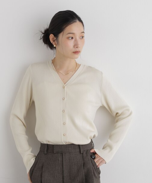 CICA&UVカット加工Vネックリブカーディガン