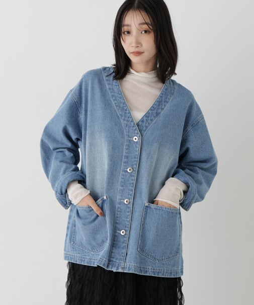 Vネックデニムジャケット
