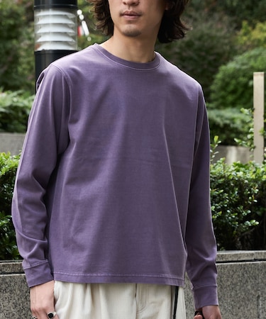 WEB限定/度詰めプレーティングフェードカラークロップドTシャツ長袖