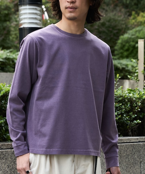 WEB限定/度詰めプレーティングフェードカラークロップドTシャツ長袖