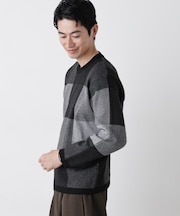 ブロックチェッククルーネックニット