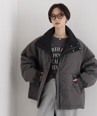 撥水加工 リバーシブルチェック中綿ブルゾン