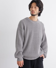 コットンMIXバルキークルーネックニット