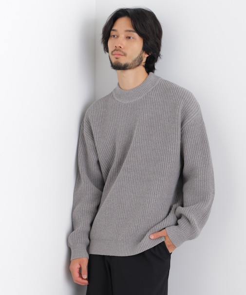 コットンMIXバルキーモックネックニット