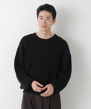WEB限定/ワイドフィット畔編クルーネックニット