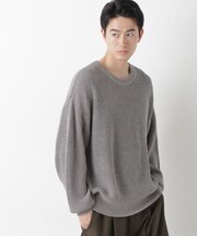WEB限定/ワイドフィット畔編クルーネックニット