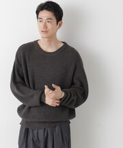 WEB限定/ワイドフィット畔編クルーネックニット