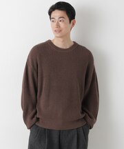 WEB限定/ワイドフィット畔編クルーネックニット