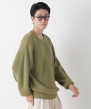 WEB限定/ワイドフィット畔編クルーネックニット