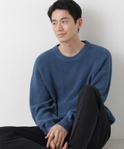WEB限定/ワイドフィット畔編クルーネックニット