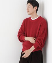 WEB限定/ワイドフィット畔編クルーネックニット