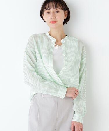 《名品 ／ 洗える》ラミーボザムシャツストライプブラウス