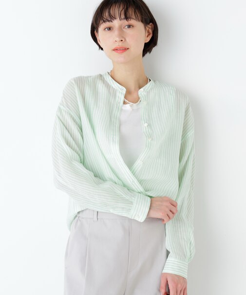 《名品 ／ 洗える》ラミーボザムシャツストライプブラウス