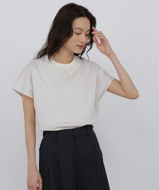 ◆《洗える》 レース衿スムースTシャツ
