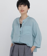 ◆≪名品 / 洗える / 4色展開!≫ラミーバンドカラーシャツブラウス