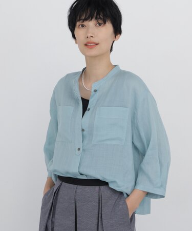 ◆≪名品 ／ 洗える ／ 4色展開！≫ラミーバンドカラーシャツブラウス