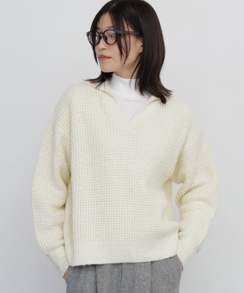 ◆ブークレワッフル柄スキッパーニット