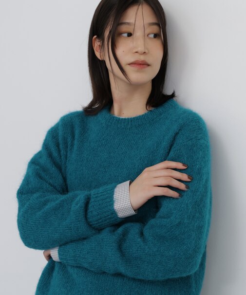 ◆アルパカ混ヘアリー天竺クルーネックプルオーバー